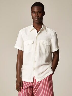 J. Crew Short Sleeve Viscose Linen Blend Shirt in Ivory Medium